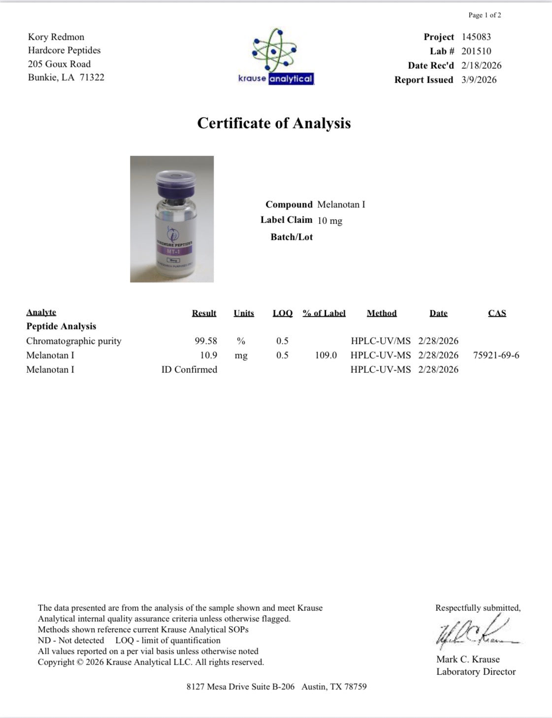 Melanotan 1  10MG